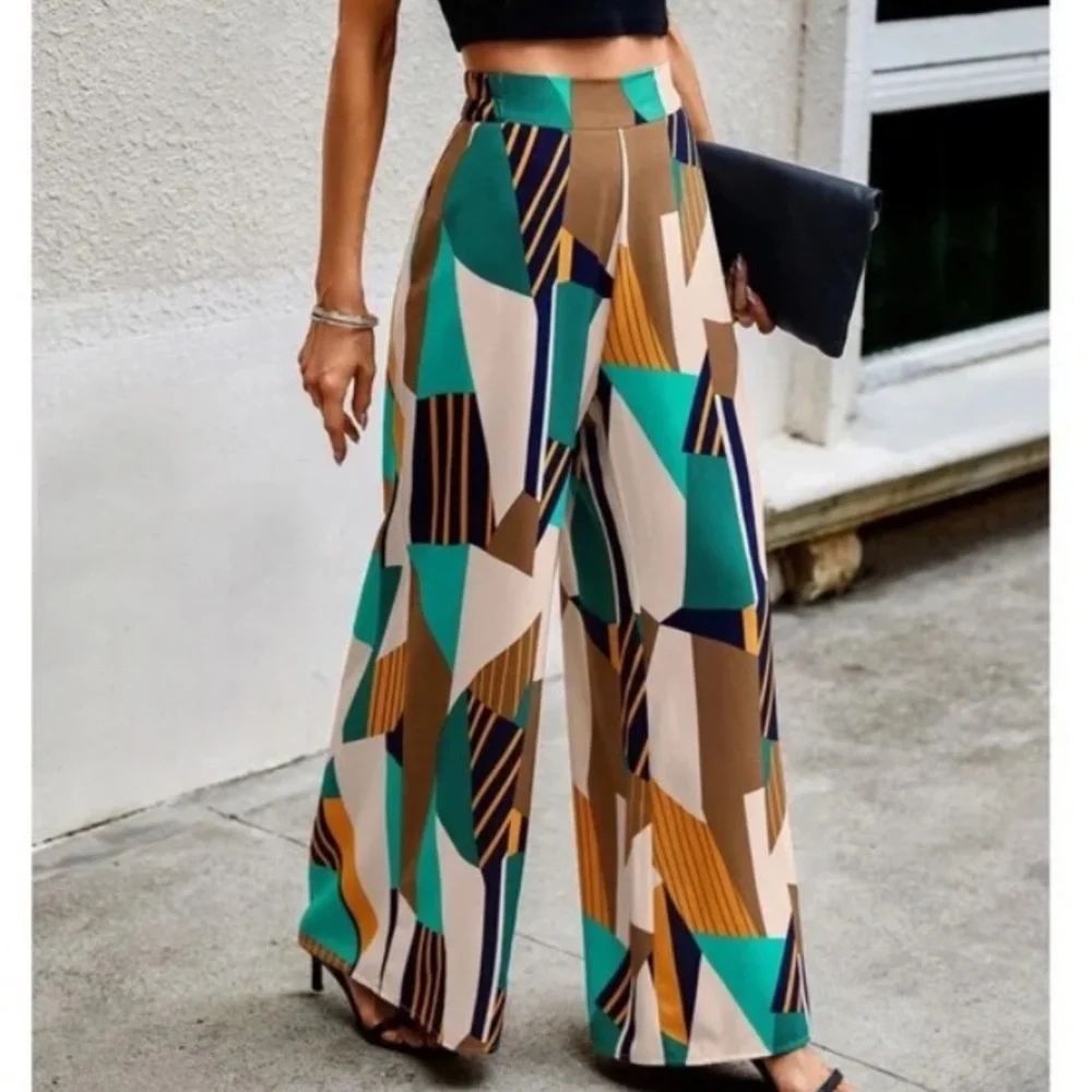 Boho High Waist Print Pocket Wide Leg Palazzo Pants